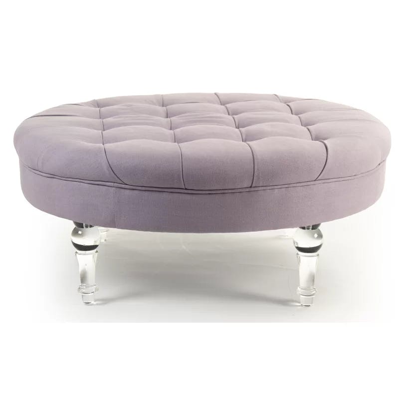 Adalene Lilac Linen Round Upholstered Ottoman with Acrylic Legs
