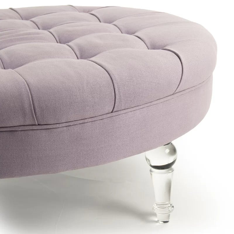 Adalene Lilac Linen Round Upholstered Ottoman with Acrylic Legs