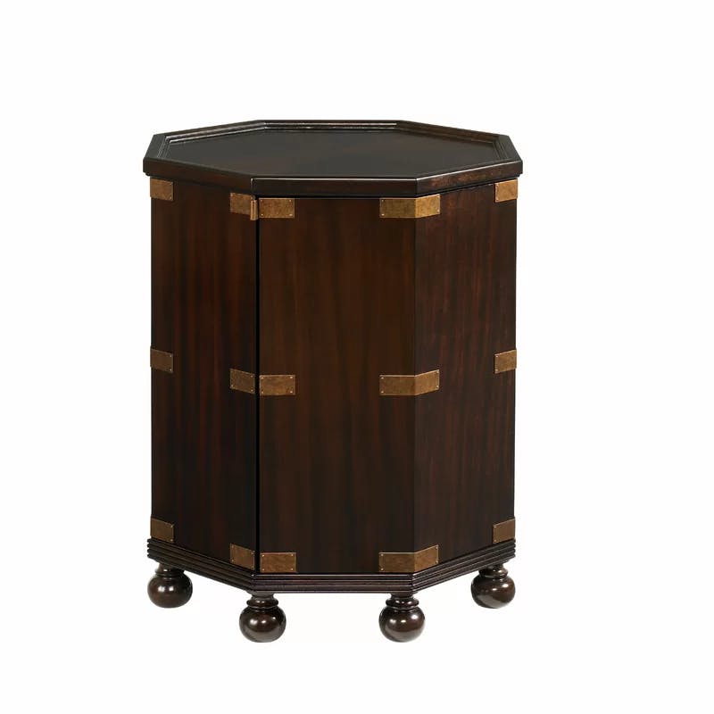 Traditional Royal Kahala 22.5'' Brown Wood & Metal Drum Table with Storage
