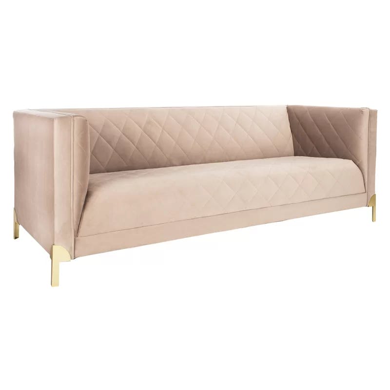 Paul Mauve Solid Fabric Sofa with Down Fill Cushions and Gold Legs