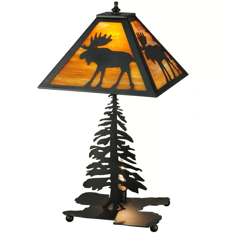 Black Steel Stained Glass Moose Novelty Table Lamp
