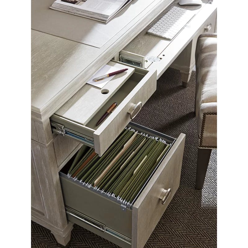 Greystone Avery 68.5'' Cream Executive Desk with Faux Leather Top