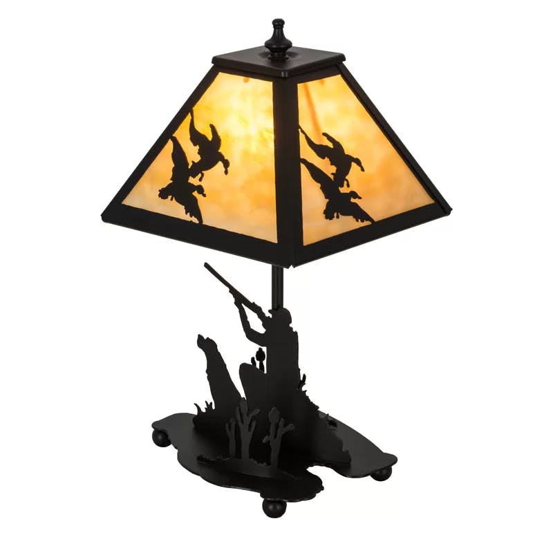 Adirondack Hunter & Dog Silhouette Black Table Lamp