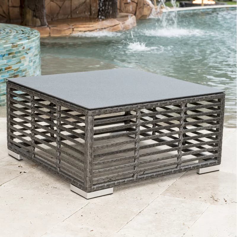 Panama Jack Chic Graphite Wicker 28" Coffee Table with Glass Top