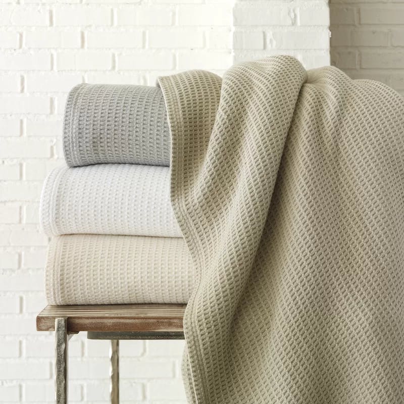 King Size White Cotton Waffle Weave Lightweight Throw Blanket