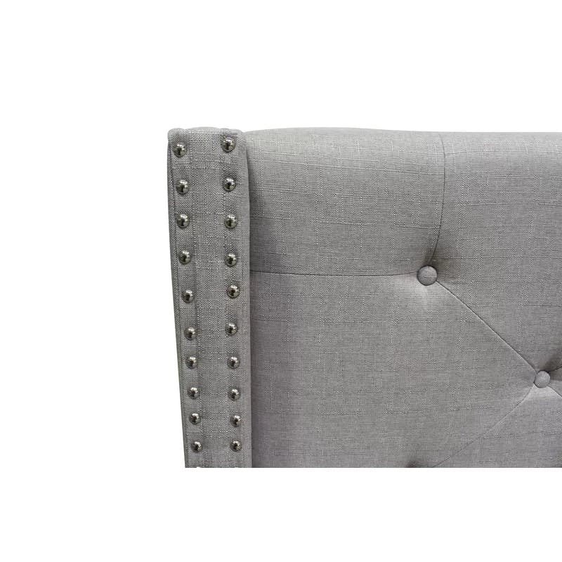 Valentina Gray Linen Upholstered Wingback Full Bed with Nailhead Trim