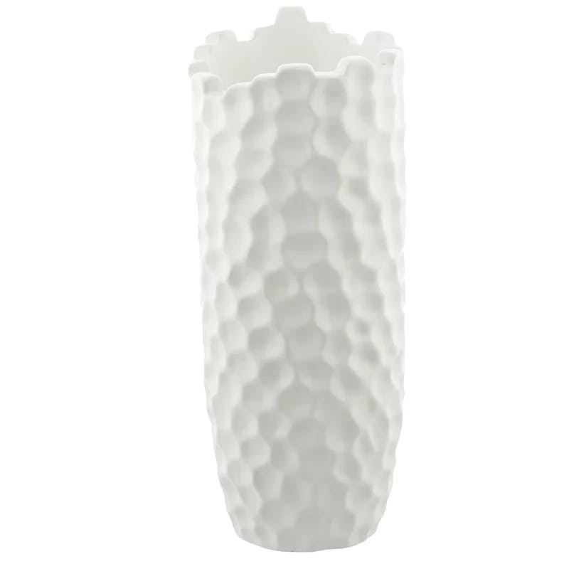 Elegant Honeycomb 14" White Porcelain Decorative Vase