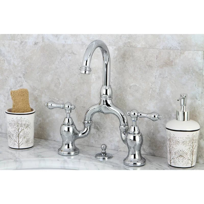 Victorian English Country Chrome Bathroom Faucet with Brass Pop-Up