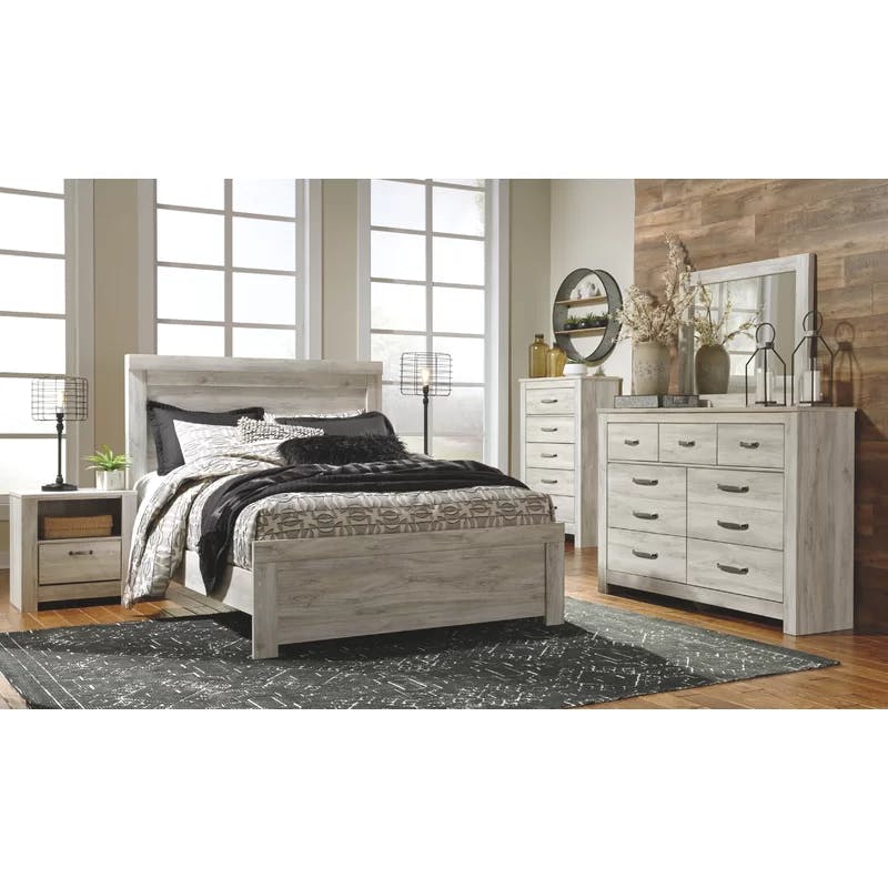 Transitional Farmhouse 7-Drawer Dresser with Mirror in White
