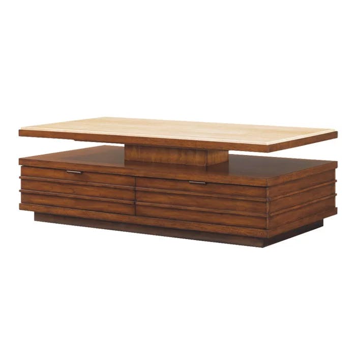 Transitional Brown Wood Cocktail Table with Storage