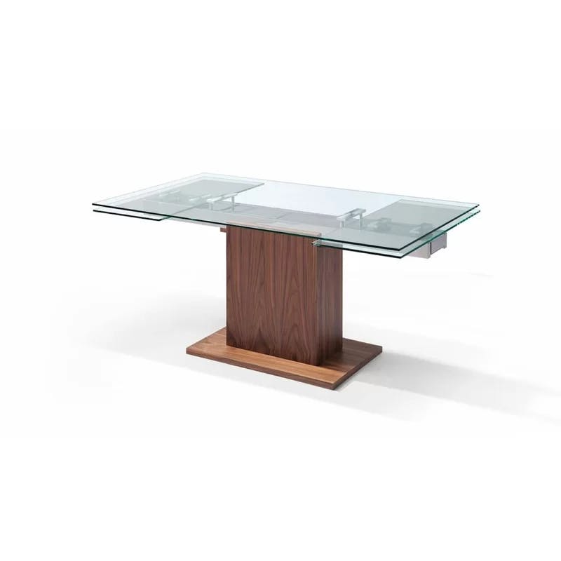 Contemporary Pilastro Walnut & Glass Extendable Dining Table