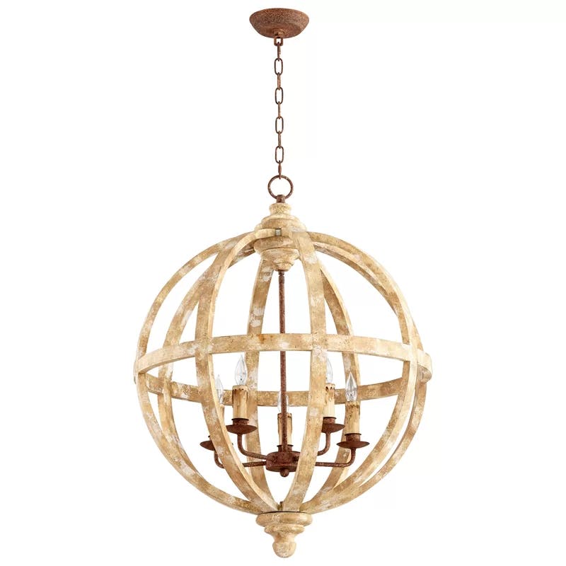 Rustic Elegance 24'' Brown Wood Globe Chandelier with Coppery Bronze Arms