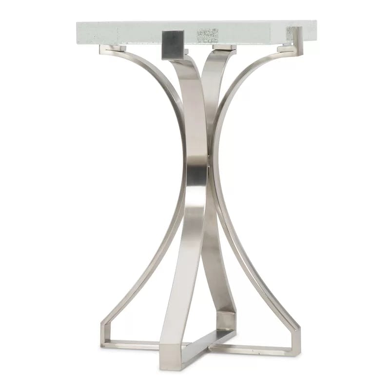 Contemporary Chrome Glass Pedestal End Table