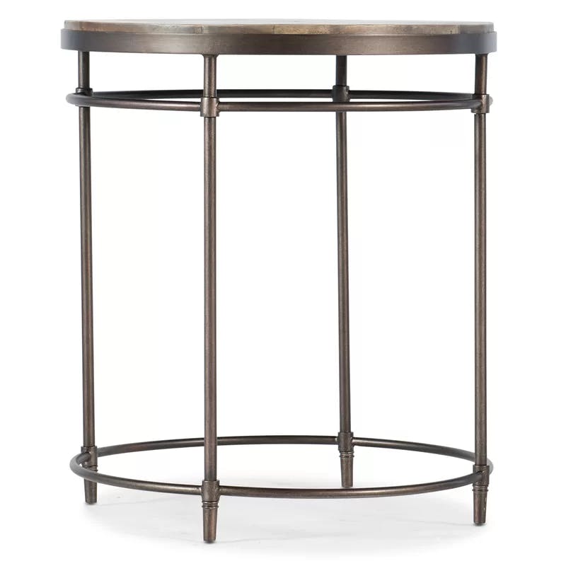 Transitional Acacia Wood and Metal Round End Table with Storage in Brown/Gold