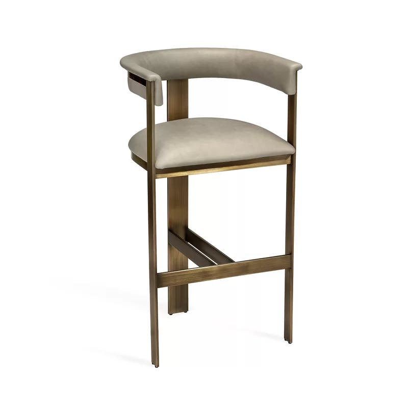 Art Moderne Taupe Leather Counter Stool with Polished Nickel Frame
