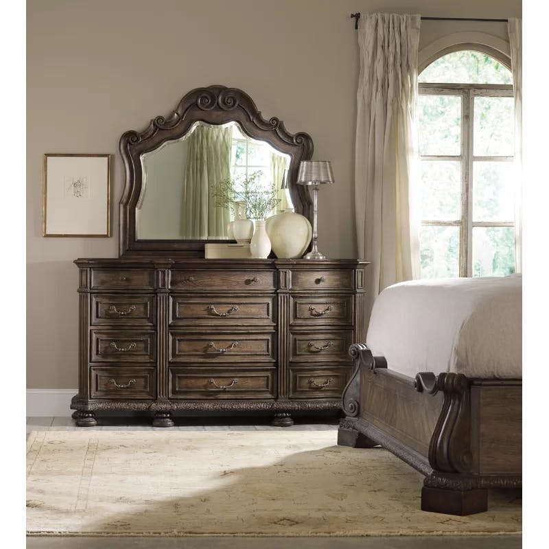 Grand Rhapsody 50" Traditional Brown Wood & Silver Dresser Mirror