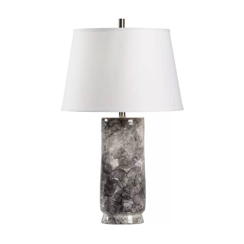 Bolle Black, Gray, and Cream Glazed Ceramic Table Lamp with White Linen Shade