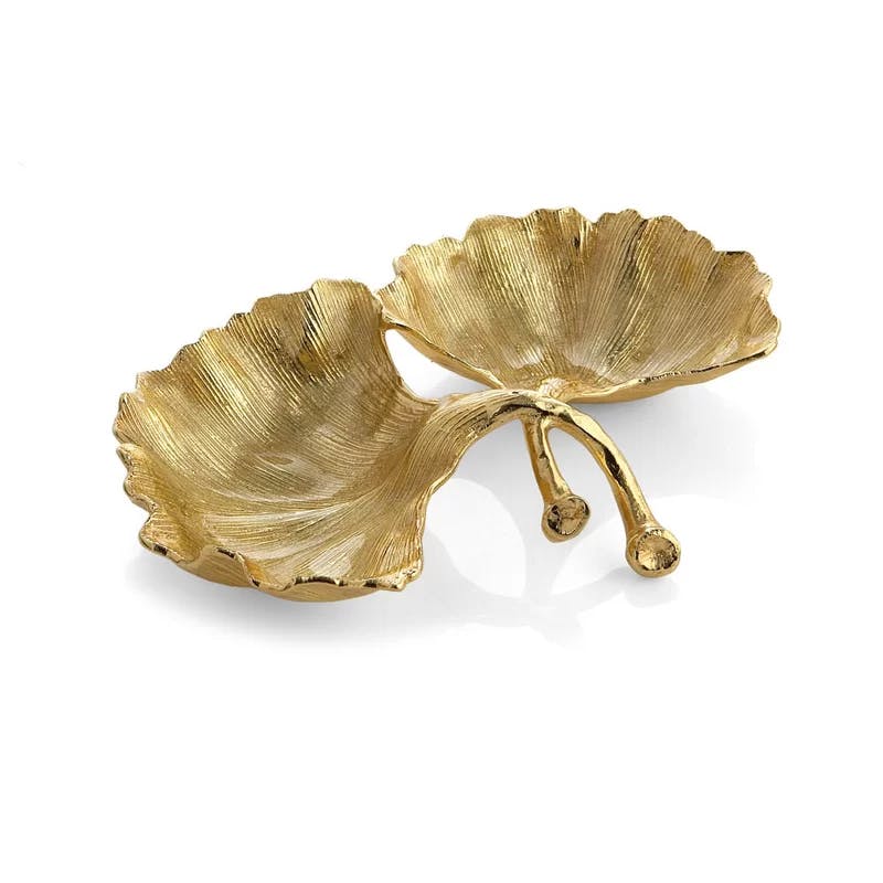 Ginkgo Leaf Inspired Gold Tone Double Serving Dish