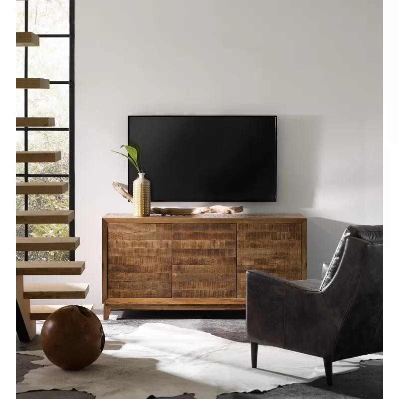 Transitional 64" Brown Entertainment Console with Cabinet