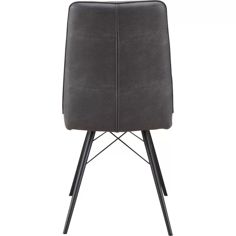 Aiello Gray Faux Leather Upholstered Side Chair with Latticed Metal Legs