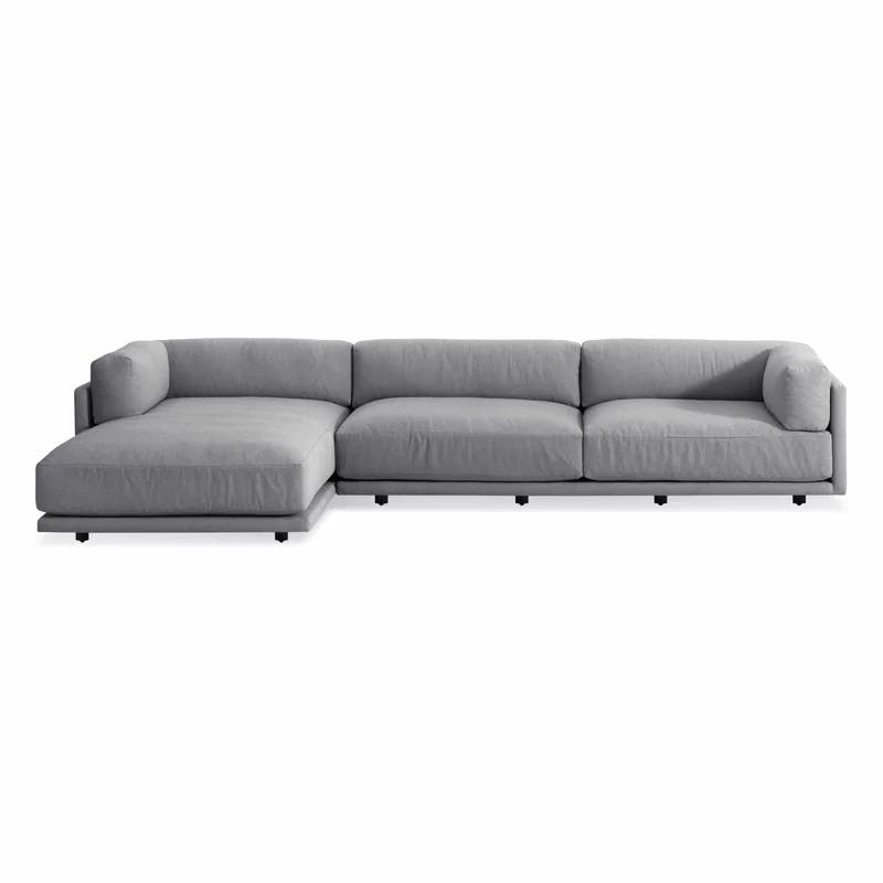 L-Shaped Gray Cotton Blend Cushion Back Sofa with Chaise