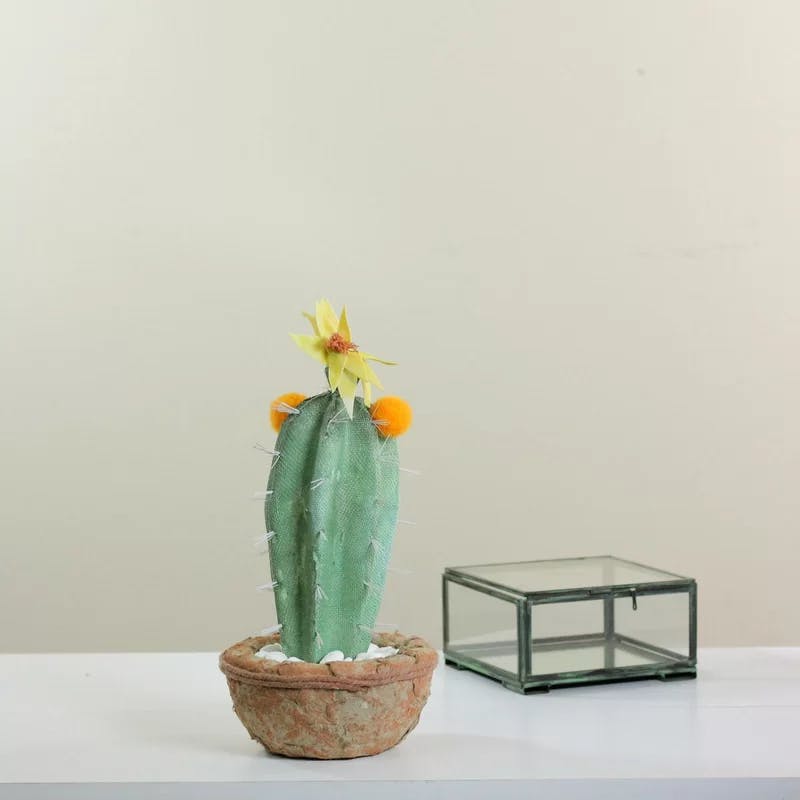 12" Blossoming Southwestern Silk Cactus in Decorative Pot