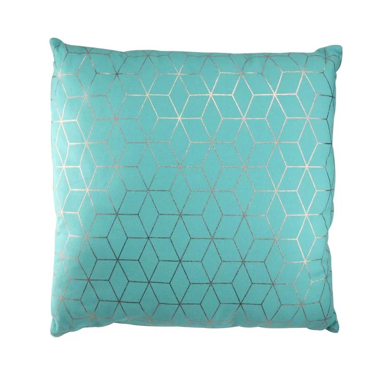 17" Ocean Blue and Copper Geometric Square Cotton Throw Pillow