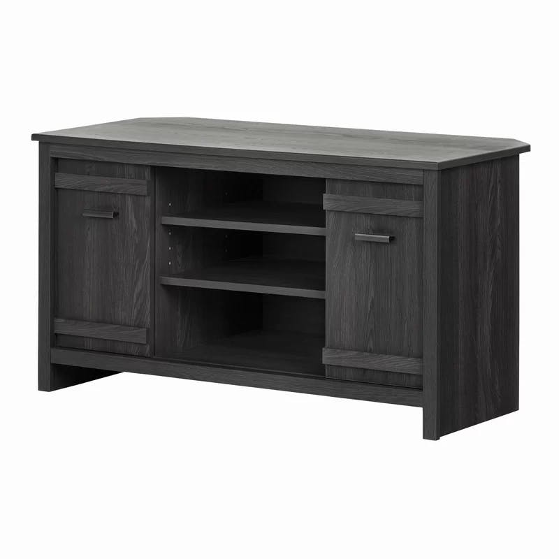 Modern Gray Oak Corner TV Stand with Fireplace and Cabinet