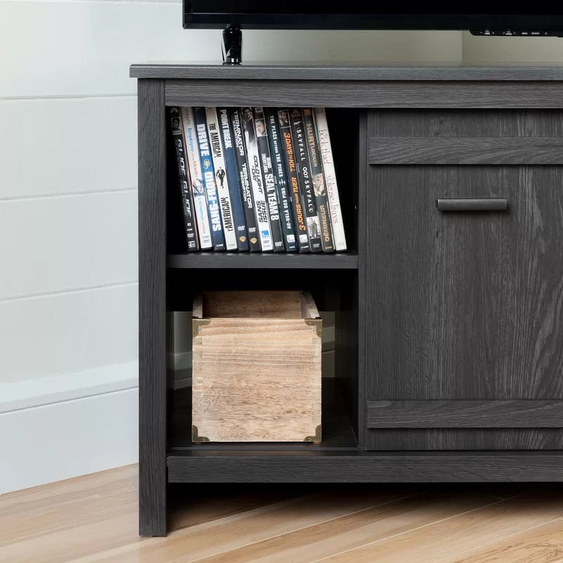 Modern Gray Oak Corner TV Stand with Fireplace and Cabinet