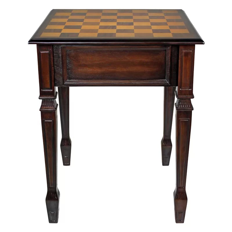 Heirloom 20.5" Walnut Square Chess Table with Hand-Painted Top