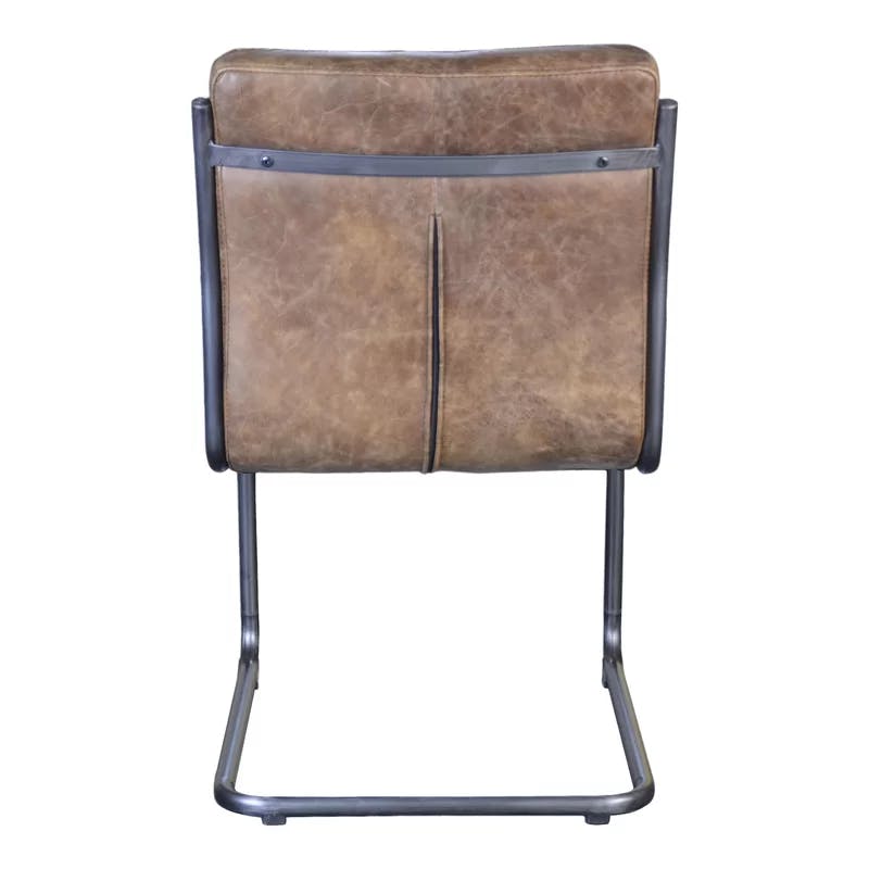Ansel Transitional Leather Upholstered Side Chair in Light Brown