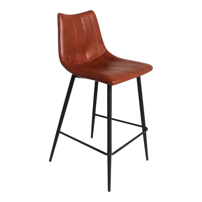 Contemporary Alibi 30" Brown Faux Leather Bar Stool with Metal Legs