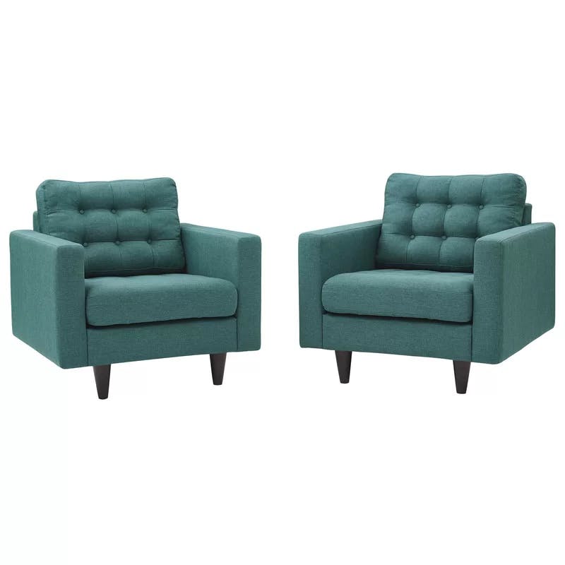 Empress Teal 35.5" Tufted Fabric Armchair with Solid Wood Legs