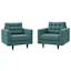 Empress Teal 35.5" Tufted Fabric Armchair with Solid Wood Legs