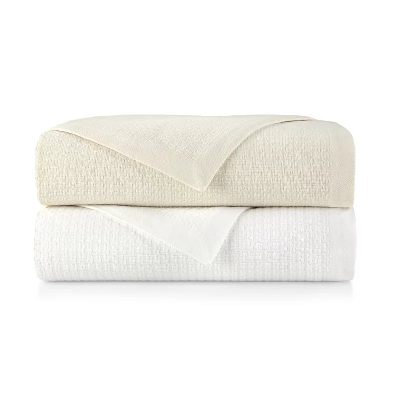 Newport Cotton Twin Lightweight White Blanket with Tailored Border