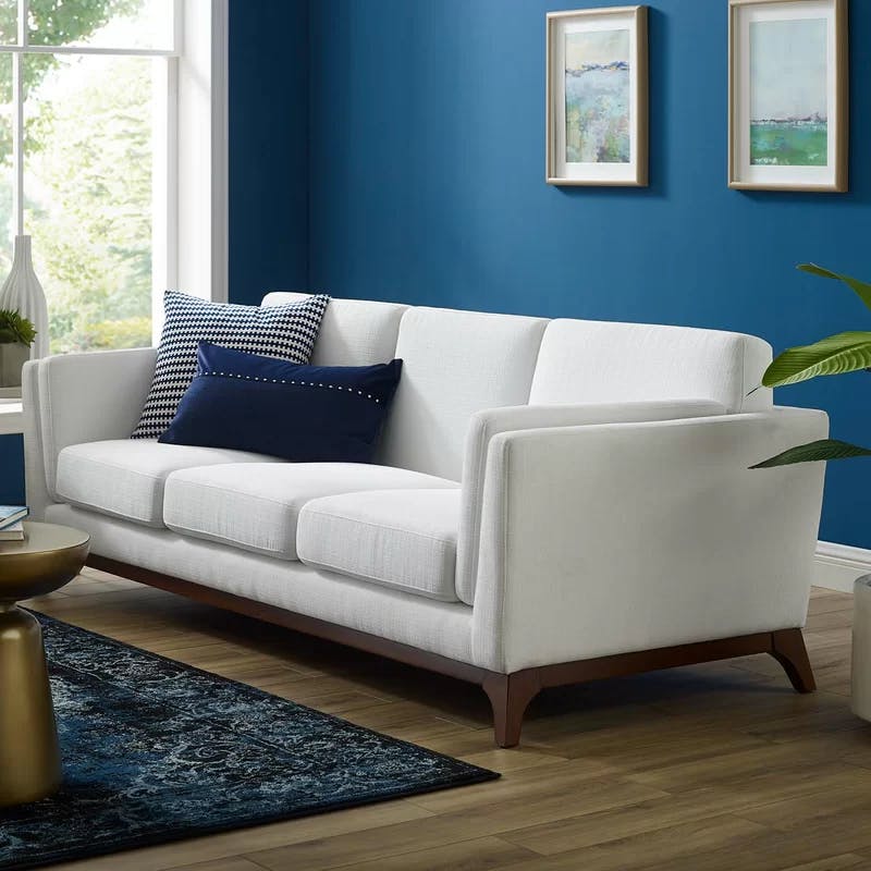 Chance 83.5'' White Fabric Sofa with Removable Cushions and Wood Frame