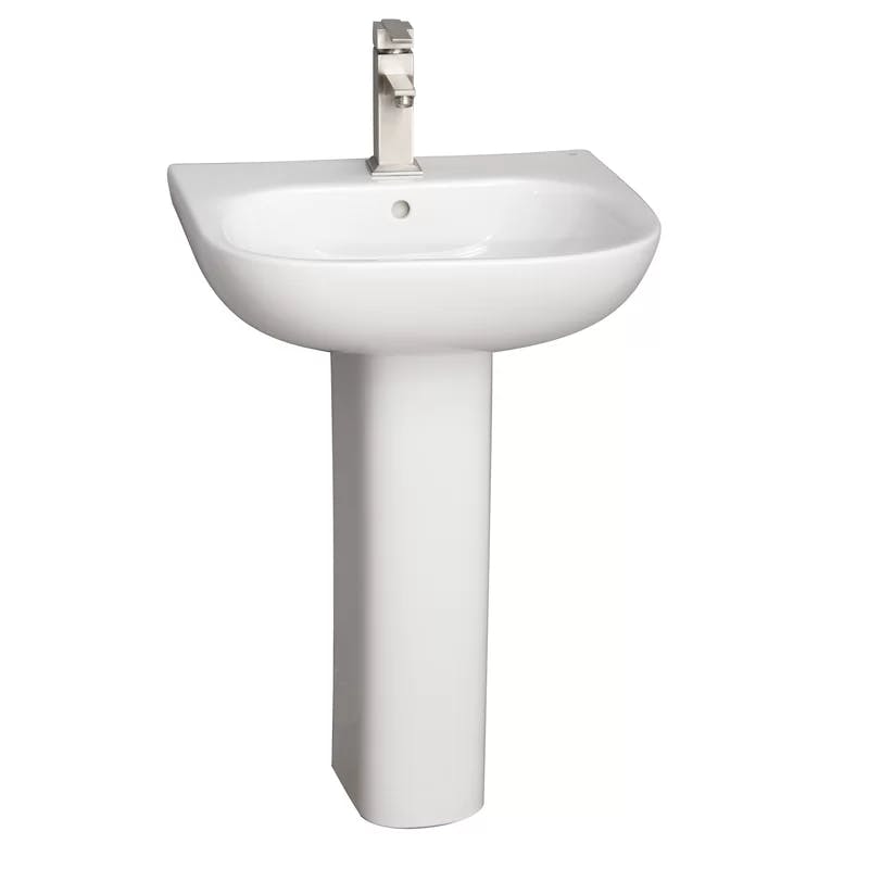 Petite Modern White Ceramic Pedestal Bathroom Sink with Overflow