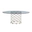 Contemporary Bollinger 72" Round Glass Dining Table with Silver Leaf Base