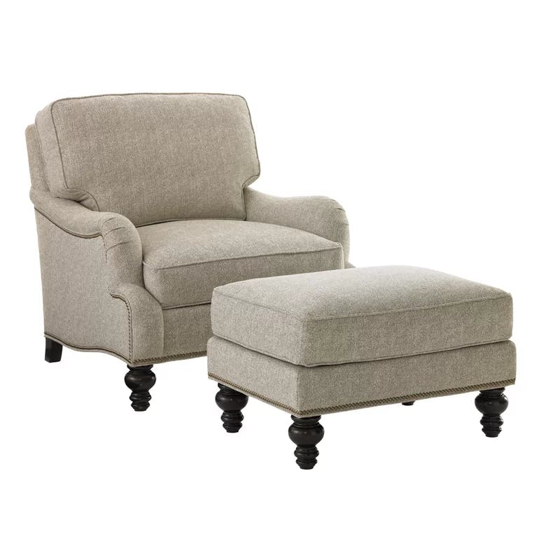 Amelia Light Beige Polyester Armchair with Down Cushion and Nailhead Trim