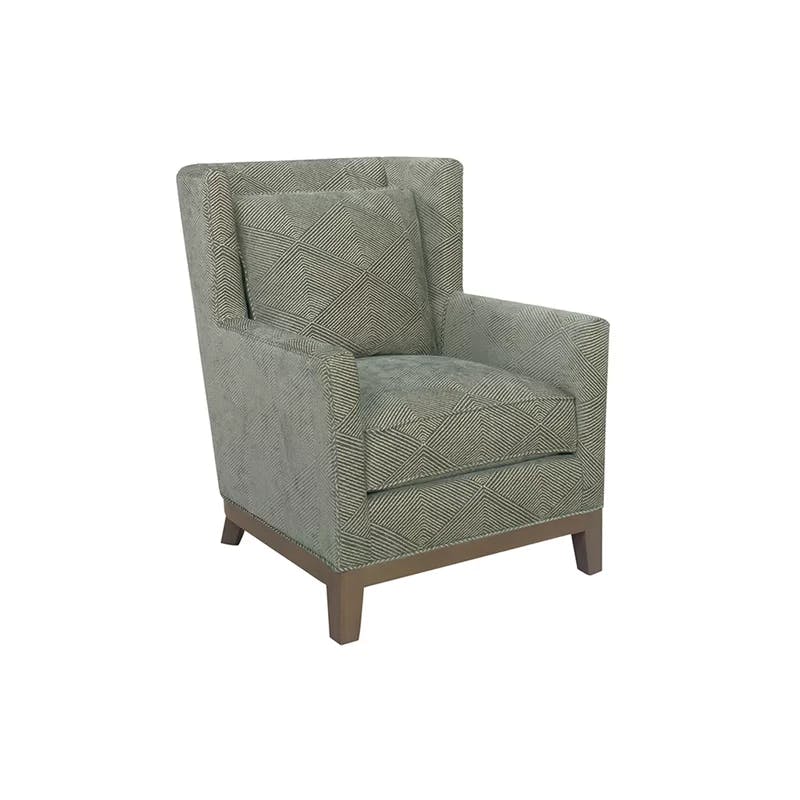 Moderate Scale Nouveau Green Wingback Chair with Down Cushioning