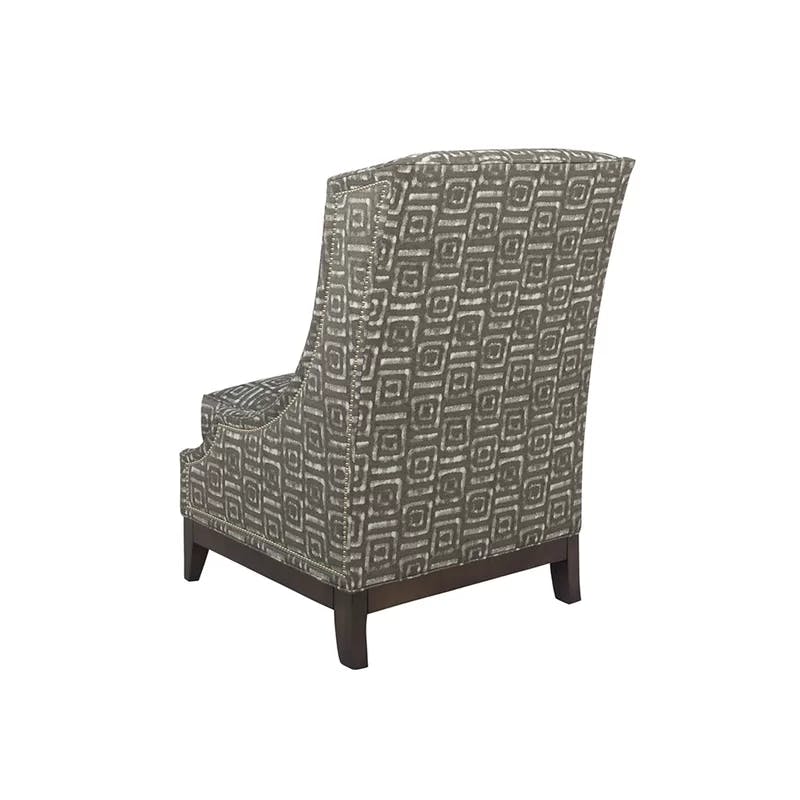 Ava Gray Polyester Blend Wingback Chair with Brown Wooden Legs