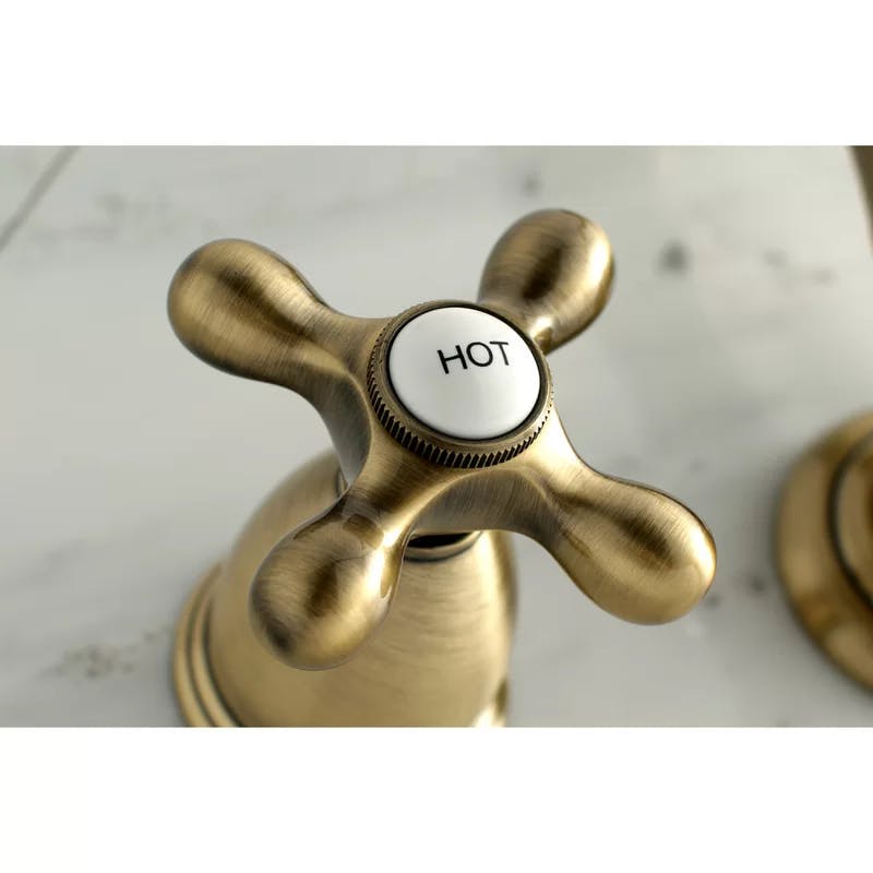 Heritage Dual Cross Handle Antique Brass Wall Mount Tub Faucet
