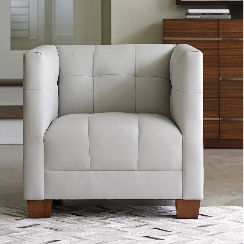 Emilia Gray Leather Channel-Tufted Chair with Tapered Legs