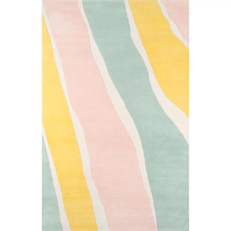 Pastel Stripes Hand-tufted Wool Area Rug 5' x 8'