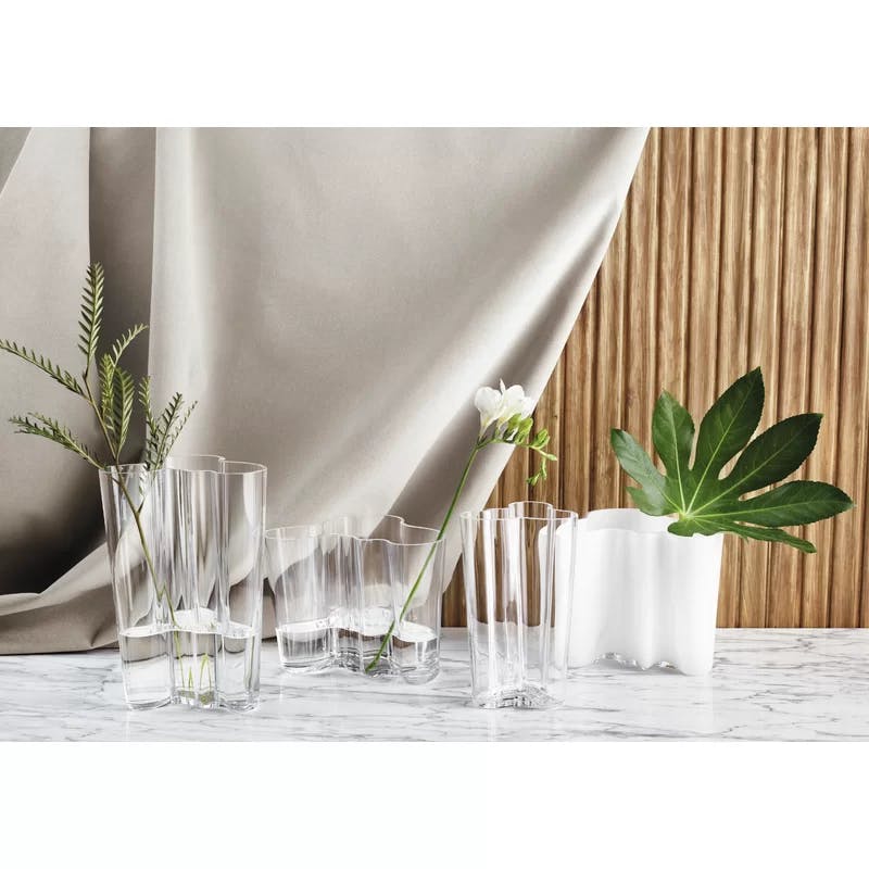 Aalto Inspired 10" Glass Vase for Dining Room - Organic Shape