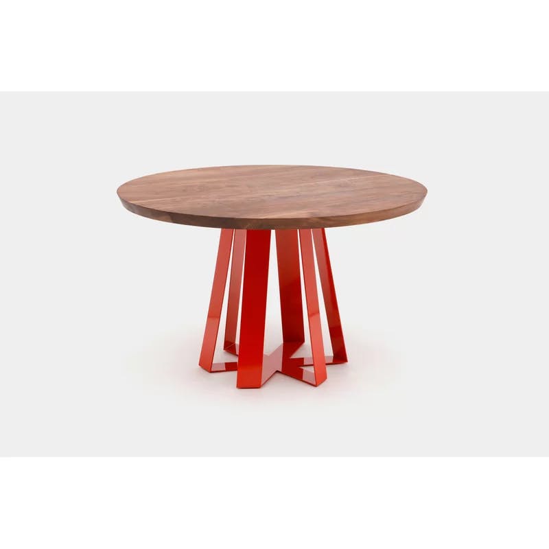 Artless Hexagon Torque 48" Solid Walnut Dining Table with Red Base