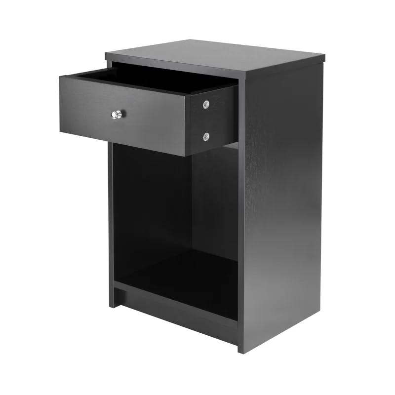 Squamish Transitional Black Wood Nightstand with Storage
