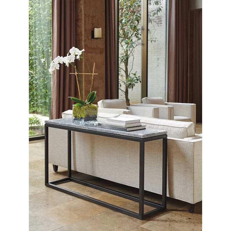 Transitional Bahia Gray Marble & Aged Iron Console Table