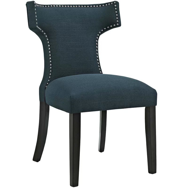 Azure Elegance Upholstered Side Chair with Tapered Wood Legs