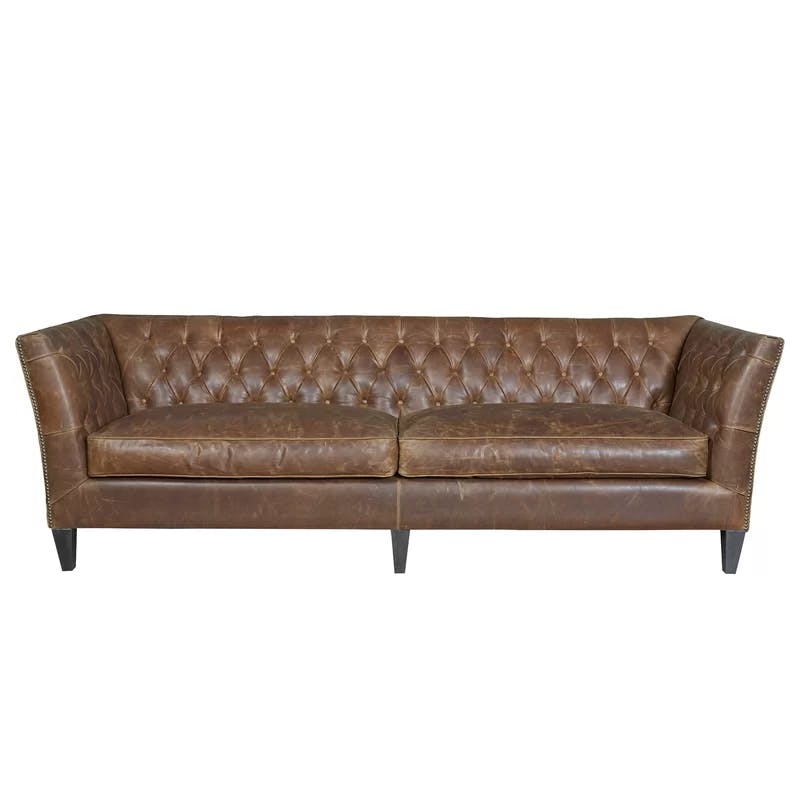 Chestnut Top Grain Leather Chesterfield Sofa with Tufted Pillow Back